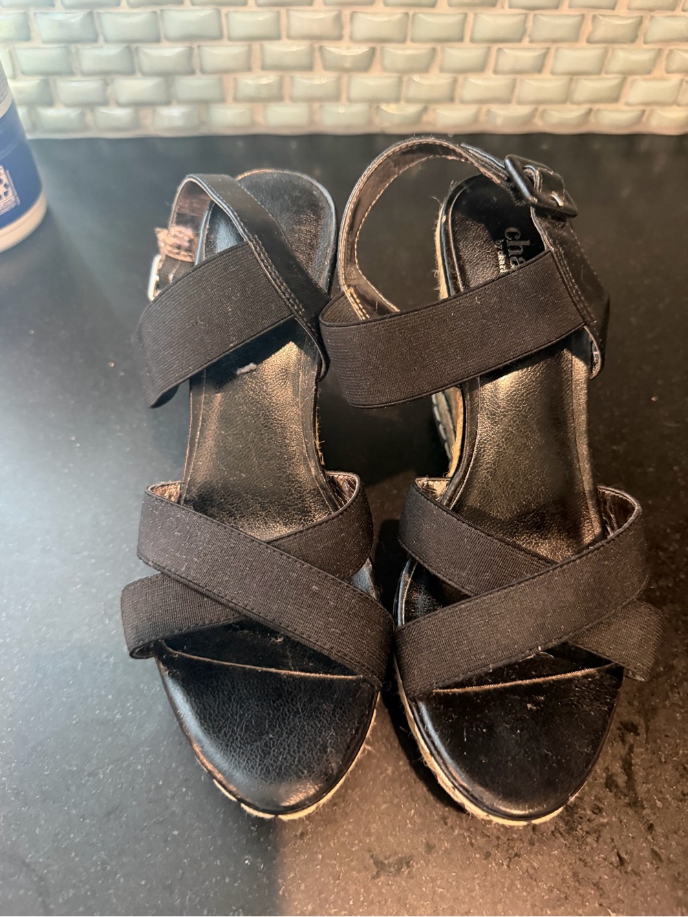 Charles by Charles David Black and tan espadrille wedges size 7 - Picture 2 of 13